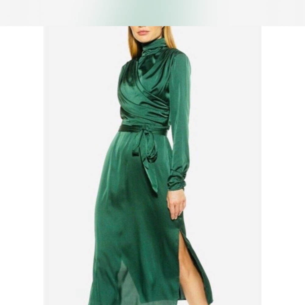 Alexia Admor Green Cowl Neck Gown with Bishop Sleeves